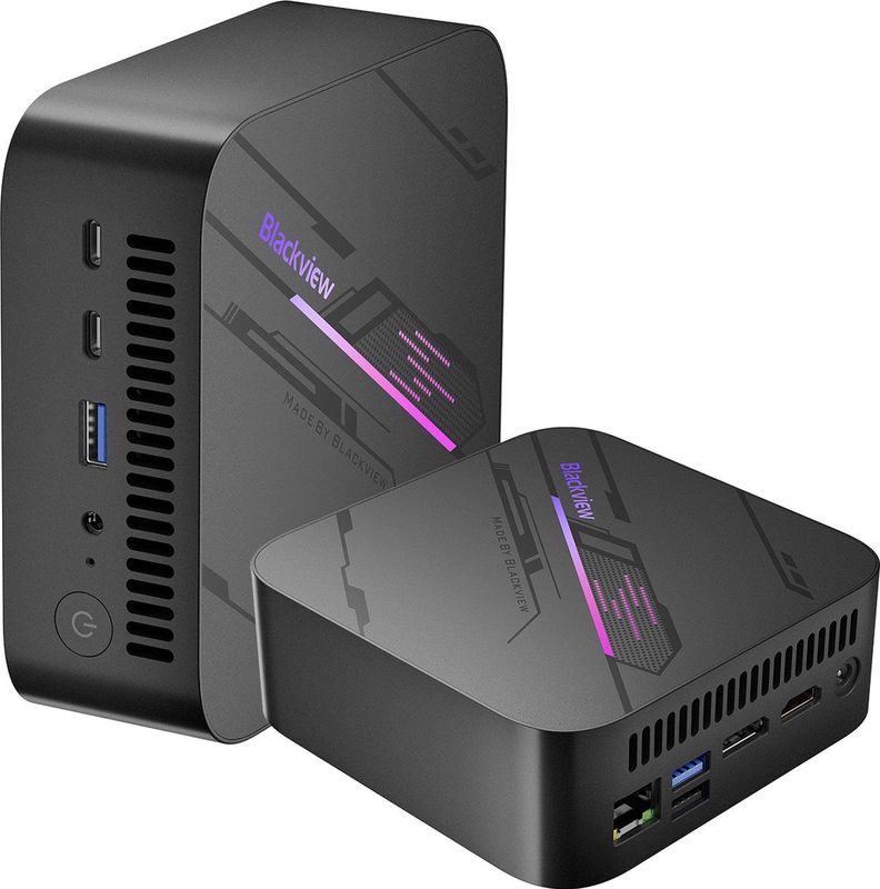 Blackview MP100 Mini PC - 32 GB DDR4 - 1 TB M.2 SSD - AMD Ryzen™ 7 5825U - Tot 4,5 GHz - Windows 11 Pro - WiFi 6 - USB 3.2 * 2 Type C 3.0 * 2 - 4K UHD - RGB-verlichting - BT 5.2 - Zwart