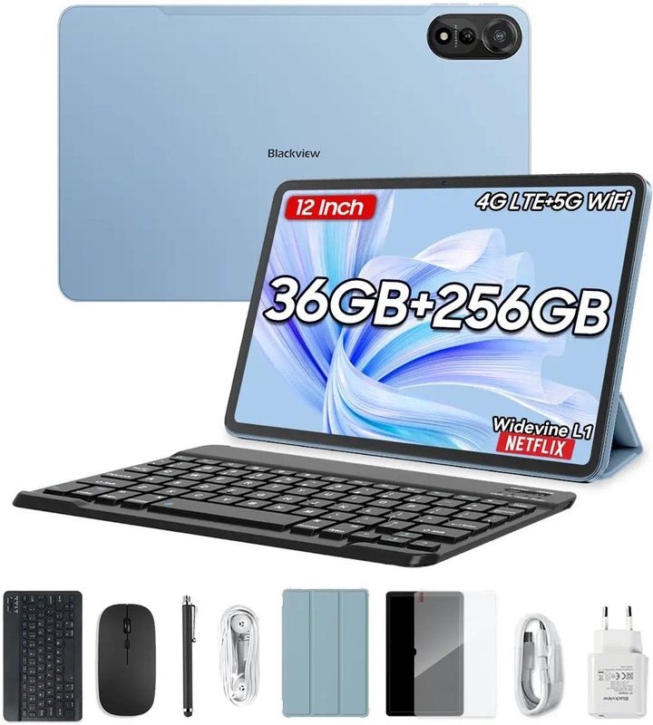 Blackview MEGA 2 Tablet Sets - Android 15 - 4G LTE+WiFi - 12 Inch - 36GB RAM - 256GB - Widevine L1 - 9000mAh - Blauw