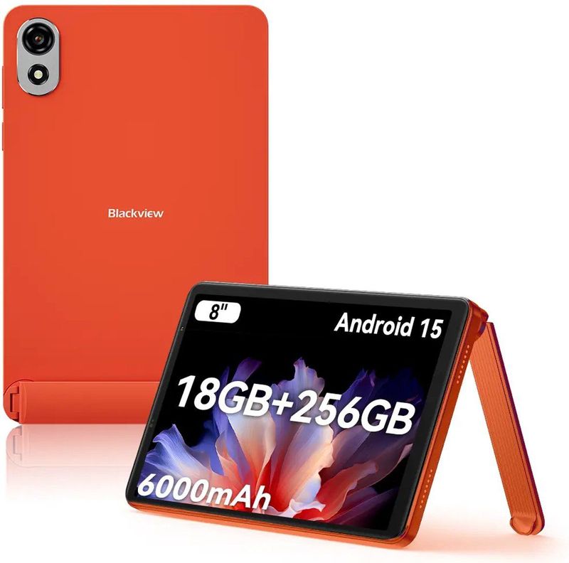 Blackview ZENO 1 Tablet - 8 inch Android 15 Tablet - 18 GB RAM+256 GB ROM(2TB TF) - T615 8-Kern KI-Chip - 4G LTE+WiFi 5G - 6000mAh - Face ID - Widevine L1 - BT5.2 - Oranje