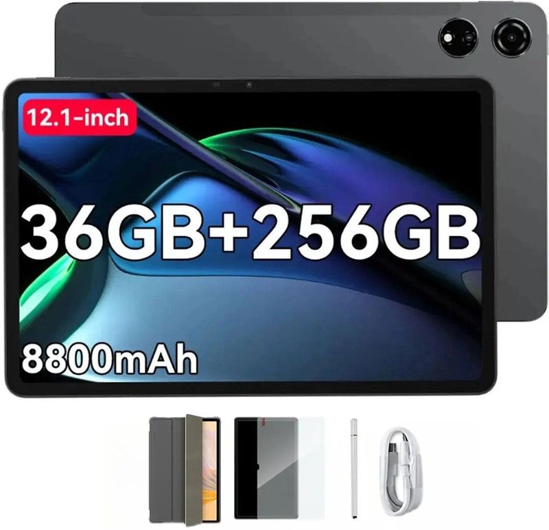 Blackview MEGA 3 Tablet - Android 15 - 12.1 Inch - 36GB RAM - 256GB ROM - Dual 4G LTE - 8800mAh - 13MP+50MP Camera - Grijs