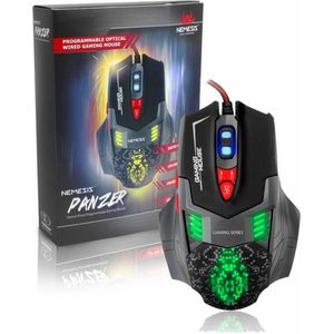 Sumvision Nemesis Panzer Gaming muis - Led Verlichting voor Laptop en Computer - 2500 Dpi - Plug & Play - Rechtshandig - Zwart