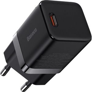 Baseus GaN3 USB-C Snellader 30W Power Delivery Adapter Zwart