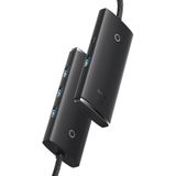 BASEUS Lite Series 4in1 USB-C naar 4xUSB 3.0 Hub Adapter (2m) - Zwart