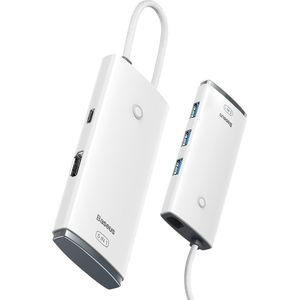 Baseus Lite Series 5-poorts Type-C HUB Docking Station (Type-C naar HDMI+USB3.0*3+PD) Wit (USB C), Docking station + USB-hub, Wit