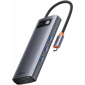 Baseus - Metal - Gleam Series - 6 - in - 1 - HUB - dockingstation - USB - Type - C - 1 - x - HDMI / 3 - x - USB - 3.2 - Gen. - 1 / 1 - x - Stroomvoorziening / 1 - x - VGA - grijs - (WKWG030013)