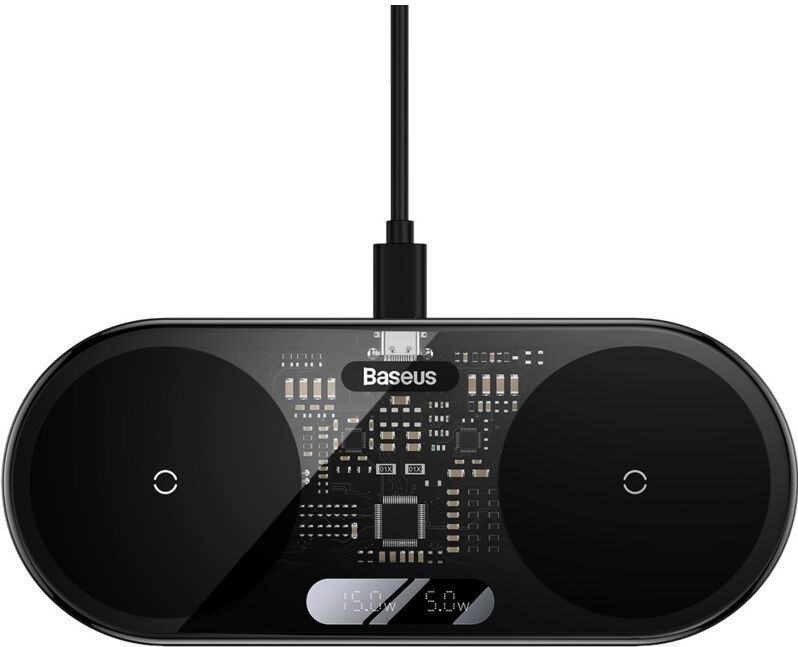Baseus - 2-in-1 Draadloze Oplader - Zwart - LED Display - USB-A Poort