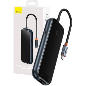 Baseus - AcmeJoy - Hub - Grijs - 5-in-1 USB-C naar 2xUSB 3.0 + USB 2.0 + RJ45