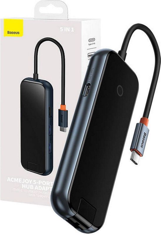 Baseus - AcmeJoy - Hub - Grijs - 5-in-1 USB-C naar 2xUSB 3.0 + USB 2.0 + RJ45