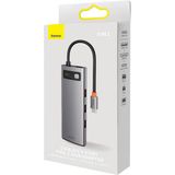HUB - Baseus StarJoy - 8in1 USB-C Hub - Grijs - USB-C naar USB-C / 3x USB-A / HDMI / RJ-45 / SD TF