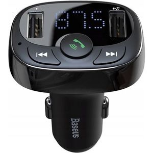 Baseus FM Transmitter with T-Type Bluetooth, Double USB Ports, and MicroSD Card Slot (Black)