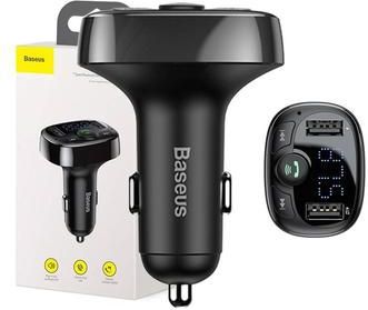 Baseus  Bluetooth Muziek FM Transmitter en Dubbele USB Poort S-09A Autolader Zwart