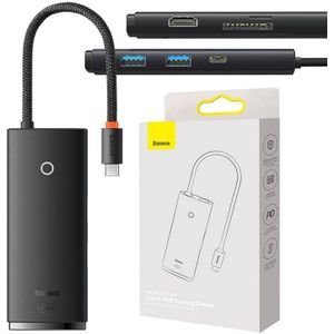 Baseus Hub OS Lite 6-poorts (Type-C naar HDMI+USB3.0*2+PD+SD/TF) (zwart) (USB C), Docking station + USB-hub, Zwart