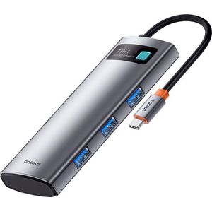 Baseus Hub 7in1 Gleam, USB-C to 1x HDMI4K 60Hz + 3x USB3.0 + 1x PD + 1x SD/TF (grijs)