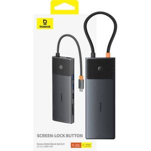 Baseus - Metal Gleam - Docking Station - USB-C - Zwart - 11 Havens