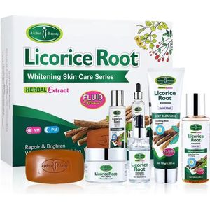 Zoethoutwortel huidverzorging set - serum; gezichtscrème; gezichtsreiniging; huidolie en zeep