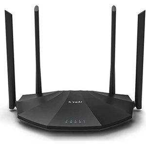 Tenda AC19 WLAN Router DualBand Gigabit Router, （AC2100 2.4 GHz 300Mbps, 5GHz 1733Mbps, 4 Gigabit LAN Ports, USB 2.0, MU-MIMO, App Steuerung, Für Glasfaser, IPV6 Schwarz