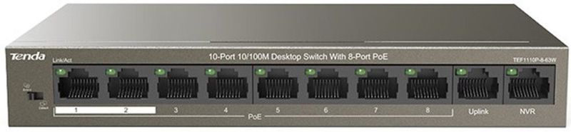 HUB - SWITCH 8 POORTEN - Tenda - 10/100 Mbit/s - PoE Uitgangsvermogen 58 W