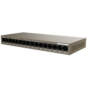 Tenda Ethernet-switch met 16 poorten, Gigabit Switch 10 / 100 / 1000 Mbps, Plug & Play, One VLAN met één sleutel, 6 KV, Foudre-bescherming, wandhouder, metallic (TEG1016M)