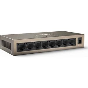 Tenda TEG1008M – 8-poorts gigabit desktopswitch (8x 1000 Mbit/s, metalen behuizing, passieve koeling, plug & play, 9-12V)