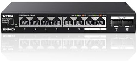 Tenda - TEM2010X - Switch - 8 Poorten 2,5 Gbit/s - 2 Poorten 10 Gbit/s - Metalen Behuizing