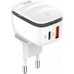 LDNIO A2425C Wall Charger with USB, USB-C, Lamp, and MicroUSB Cable