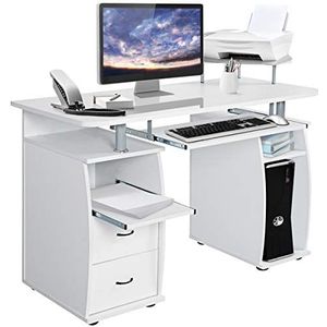 COSTWAY Computertafel, bureau, werktafel, pc-tafel met toetsenbordlade, printerplank, schuifladen, kleurkeuze (wit)