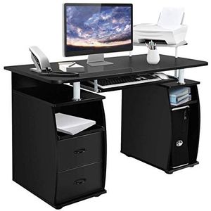 COSTWAY Computertafel, bureau, bureau, werktafel, pc-tafel met toetsenbordlade, printerplank, laden, kleur zwart