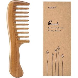 Houten kam, groene sandelhouten kam, antistatische handgemaakte kam, brede tanden, hoogwaardige houten krullenkam