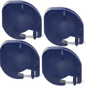 4 Pack Compatible Letratag tape 91200 Wit 12mm X 4m voor label makers LT100H, LetraTag Plus LT100T, LetraTag QX50, LetraTAG XR printer.
