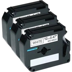 3 Roll Compatible voor Brother M-K231 / MK231 12mm x 8m Label Tape Cassette Zwart op Wit voor PT-55, PT-60, PT-65, PT-75, PT-80, PT-85, PT-90, PT-110, BB4
