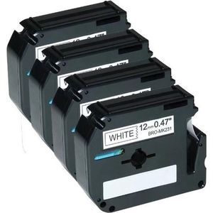 5x M-K231 / MK231 Zwart op Wit Label Tapes Compatible voor Brother PT-55, PT-60, PT-65, PT-75, PT-80, PT-85, PT-90, PT-110, BB4 Label Printer / 12mm x 8m