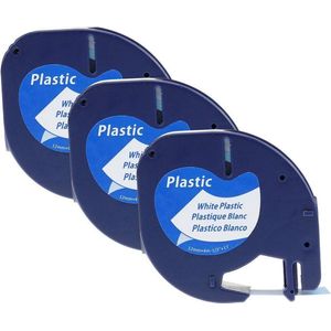 Plastic labels geschikt voor Dymo LetraTag 91201 en LT-100H - 12 mm x 4 m - Zwart op wit - 3 stuks