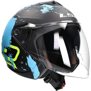 LS2 Twister Xover OF573 - jethelm - antikras vizier - mat zwart/blauw - XS