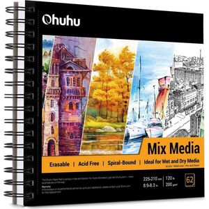 Ohuhu - Mixed Media / Alcohol marker papier spiraalblok 22,5 x 21 cm - 200 grams - 62 vellen