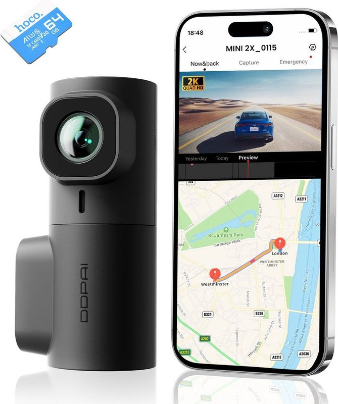 DDPAI - MINI2X - Dashcam - Zwart - 2K QHD Resolutie - 64GB Micro SD Kaart