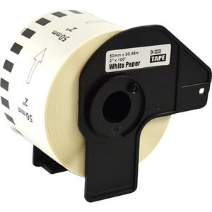 123inkt - DK-22223 - Continue Papiertape - Wit - Permanente Lijmlaag