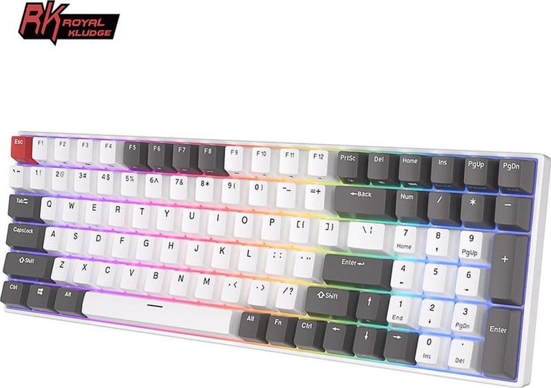 Royal Kludge RK100 - RGB Mechanisch Gaming Toetsenbord - Bedraad en Draadloos - Met Numberpad - TRI Mode - USB C - Bluetooth - 2.4Ghz Adapter - Anti Ghosting - Classic - Blue Switch