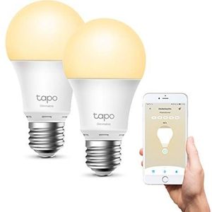 TP-Link Tapo L510E slimme wifi-gloeilamp E27, dimbaar 8,7 W, geen hub nodig, compatibel met Alexa, Google Assistant, afwezigheidsmodus, Tapo-app (2 stuks)