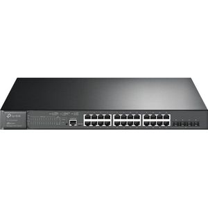 TP-Link JetStream 24-poorts Gigabit en 4-poorts 10GE SFP+ L2+ beheerde switch met 24-poorts PoE, 384W budget, gecentraliseerd cloudbeheer Omada SDN, intelligente bewaking, rackmonteerbaar
