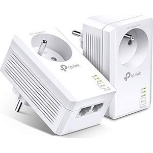 TP-Link CPL 1000 Mbps mit 2 Gigabit-Ports und integrierter Steckdose, CPL-Gehäuse, 2er-Set – ideal für den Genuss von Multi-TV-Service zu Hause, kompatibel mit Allen Boxen, TL-PA7027P KIT (FR)