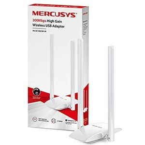 MERCUSYS N300 draadloze USB-adapter met hoge versterking met twee high-gain antennes van 5 dBi en 2 × 2 MIMO voor pc/desktop/laptop, ondersteunt Windows 10/8.1/8/7/XP (MW