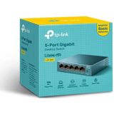 TP-Link Gigabit Ethernet Switch (LS105G) 5-poorts RJ45 metallic, 10/100/1000 Mbps, ideaal voor de uitbreiding van kabelnetwerken voor kmo‘s en thuiskantoren