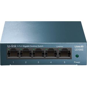 TP-Link Gigabit Ethernet Switch (LS105G) 5-poorts RJ45 metallic, 10/100/1000 Mbps, ideaal voor de uitbreiding van kabelnetwerken voor kmo‘s en thuiskantoren