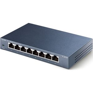 TP-Link SG108 8 Port gigabit hub RJ45 metalen ethernet switch 10 / 100 / 1000 Mbps, IGMP snooping, RJ45 schakelaar ideaal voor uitbreiding van het kabelnet voor thuiskantoren, blauw metalic