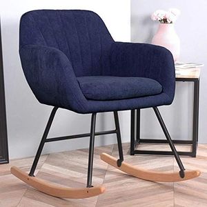 BAKAJI Schommelstoel relaxstoel thuis, bekleding van stof, frame van hout, poten van metaal, schommelframe van hout, afmetingen 79 x 69 x 55 cm, modern design (donkerblauw)