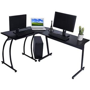 Computer-bureau, hoektafel, L-vorm, groot werkstation, PC, gaming, zwart, 147 x 112 x 74 cm