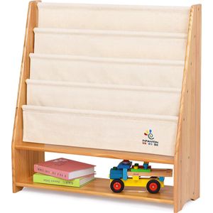 【Massief Houten + 100% Katoen��】2-in-1 Multifunctionele Kinderboekenrek - Opbergkast - Solide houten boekenkast - Boekenkast voor kinderen - Boekenplank - Boekenopslag - Opbergruimte Speelgoed - Ruimtebesparend opbergrek - Kinderkamer Kast - Organizer