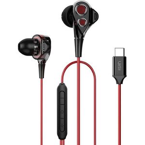 UiiSii C8 Rood - USB Type C Connectie - Hi-Res Professionele Oortjes met Dual Dynamic Drivers van 6mm
