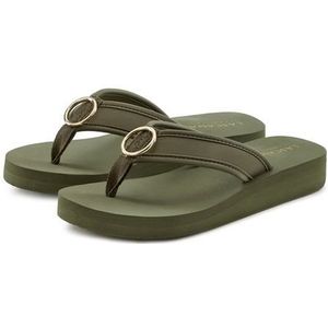 LASCANA - Teenslipper - Olijfgroen - Textiel - Met Plateau