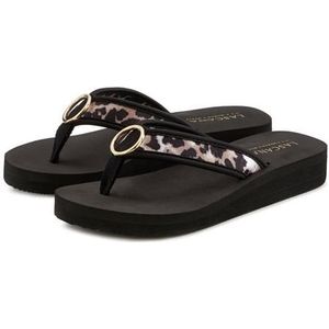 LASCANA - Teenslipper - Beige / Zwart - Dierenprint - Met Plateau